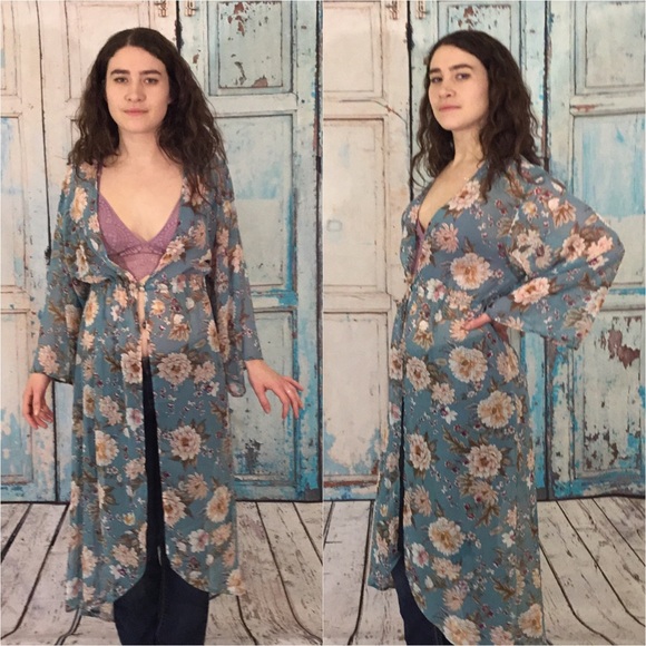 Last Small or Large! Teal Floral Kimono - Picture 3 of 3